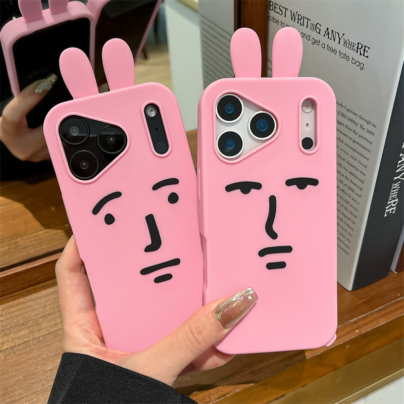 Phone Cases Quirky - เคสโทรศัพท์ลายการ์ตูนกระต่ายน่ารัก 3 มิติ สีชมพู สำหรับ iPhone