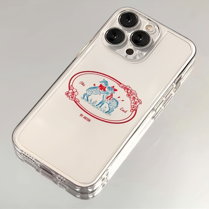 Phone Cases Red Deer - เคสโทรศัพท์ใสลายกราฟิกขอบตกแต่งลายกวางสไตล์แกะสลักสีแดงน้ำเงินแบบโบราณ บางเฉียบ ป้องกันแรงกระแทก วัสดุ TPU สำหรับ