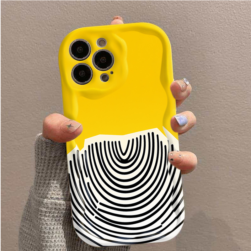 Phone Cases Arc - รูปแบบวงโค้งสีดำบนพื้นหลังสีเหลือง, เคสโทรศัพท์ดีไซน์นามธรรมแบบง่ายสำหรับ iPhone 11 12 13