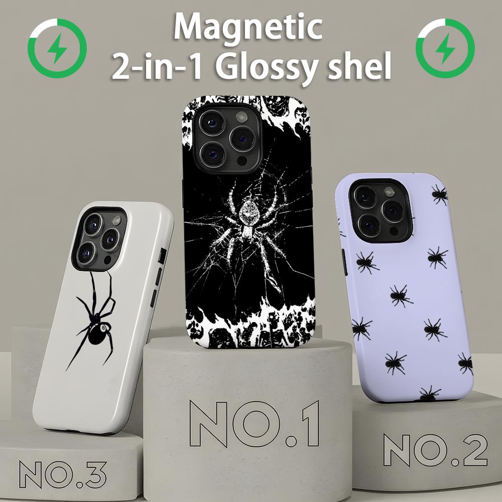 Phone Cases Designer - เคสโทรศัพท์ลายแมงมุมสไตล์โกธิค แบบแม่เหล็ก 2-in-1 เงา สำหรับ iPhone17