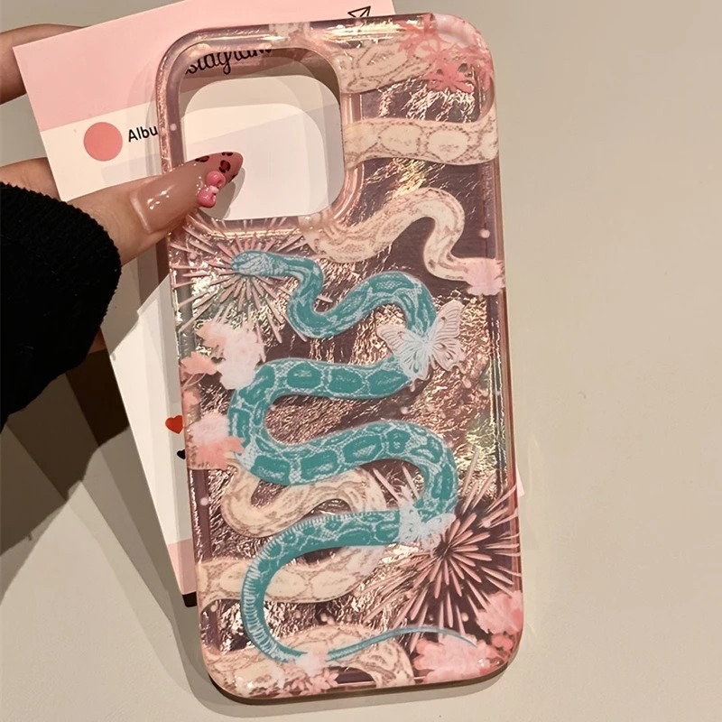 Phone Cases Arc - Orientalสไตล์งูดอกไม้ไฟGlitter GlacierรูปแบบสําหรับiPhone 16 15 14 13