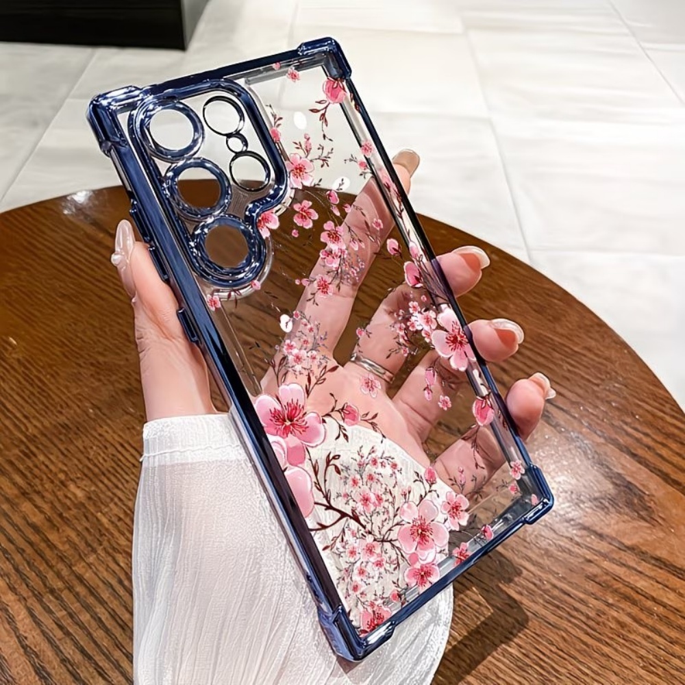 Phone Cases Samsung S25 - เคสโทรศัพท์เคลือบลายดอกซากุระ ป้องกันการตกกระแทกทั้งสี่มุม สำหรับ Samsung Galaxy S26